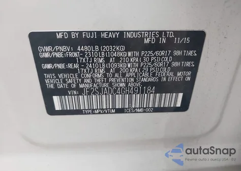 2016 Subaru Forester 2.5I Premium z USA, uszkodzony, nr VIN JF2SJADC4GH491184